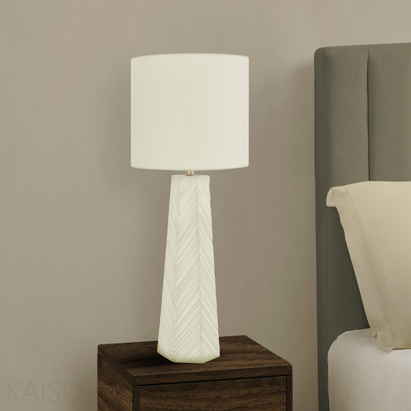 Lighting, H 29 po, lampe de table, céramique blanche, abat-jour ivoire / crème, contemporain
