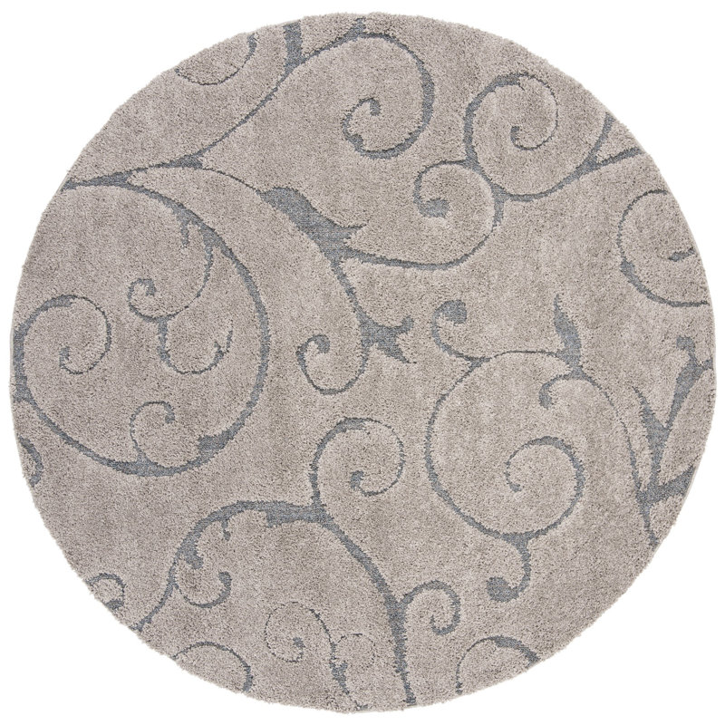 Amza Area Rug, Round 11', Gray/Light Blue
