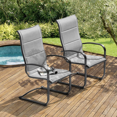 Nevan C-spring Outdoor Motion PVC-Coated Polyester Dining Chairs with Foam-Padded and Iron Chair Frame