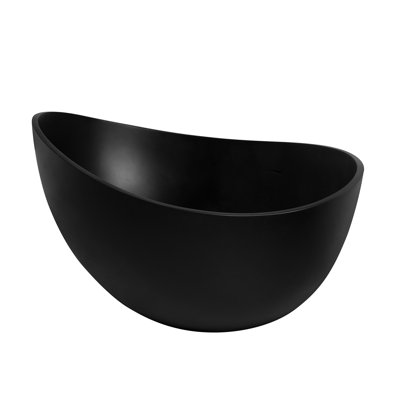 71 in. Matte Black Solid Surface Freestanding Soaking Bathtub, Oval Stone Resin Tub with Center Drain