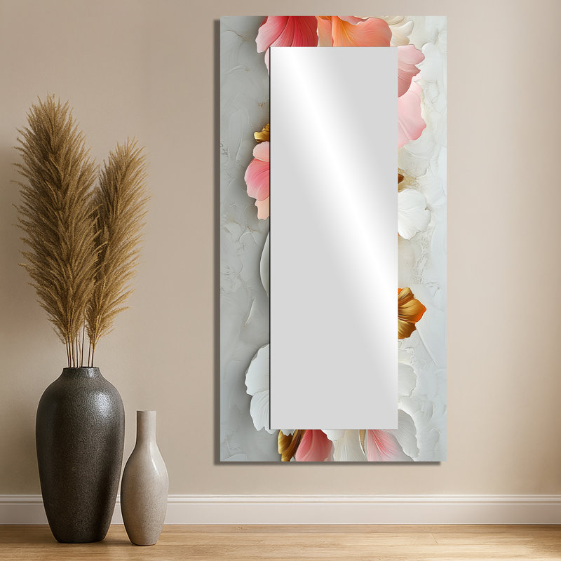 Or doré veiné marbré de pétales de fleurs II - art mural miroir fleurs - imprimé sur métal, 28 po x 55 po