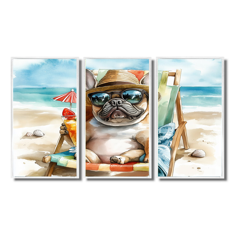 Sauve - ensemble d'art mural animaux côtiers, H 28 po x l 36 po x P 1 po, Toile encadrée flottée blanche