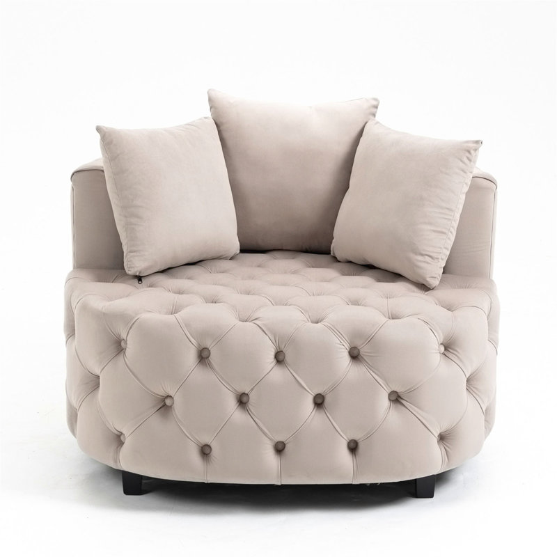 Furniture,Accent Chair / Classical Barrel Chair for living room / Modern Leisure Sofa Chair, Khaki Velvet