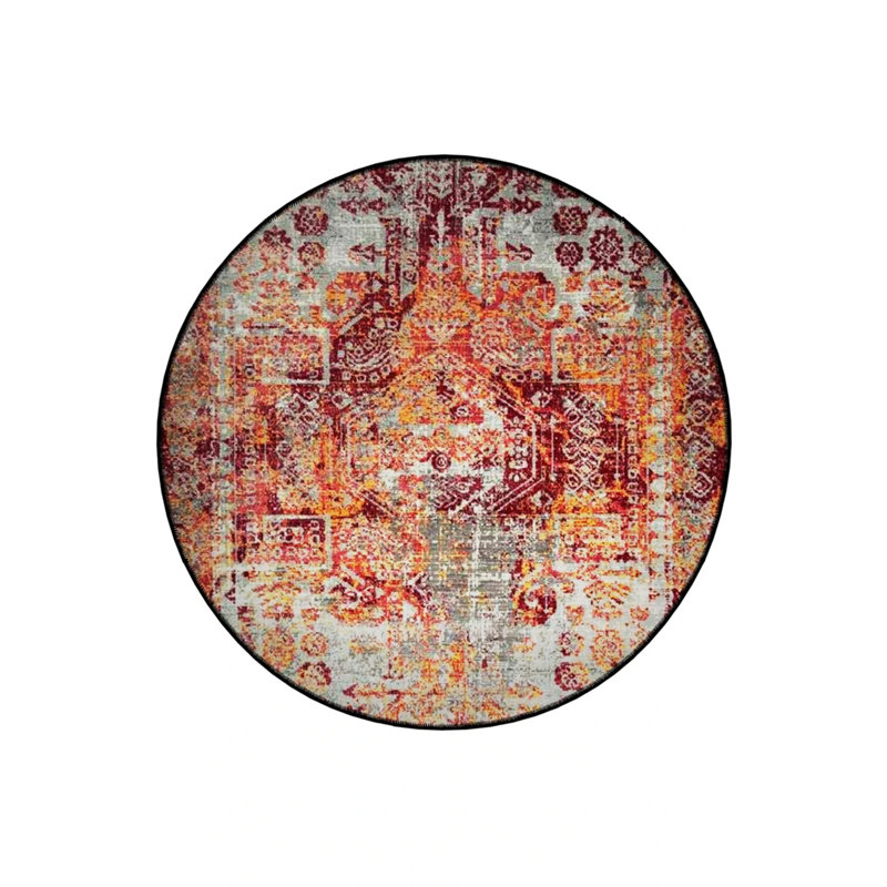 Orange Theme Traditional Patterned Round Woven Base Vintage Decorative Carpet, Round 4'
