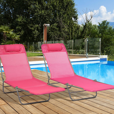 Beach Enjoyment Chairs, Foldable, 6 Recline, , Pink For Outdoor Folding Pool Chairs With Reclining Back, Mesh Seat, Head Support, Pink,