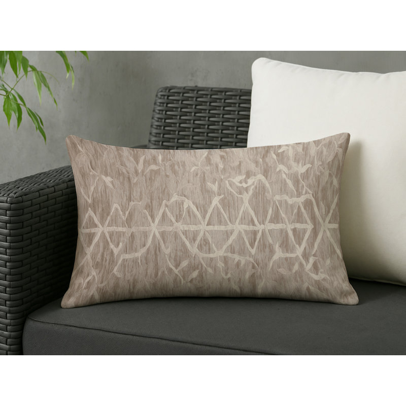 Coussin décoratif intérieur et extérieur Modern, Bleu / beige / damas orange, Rectangle H 20 po x l 14 po