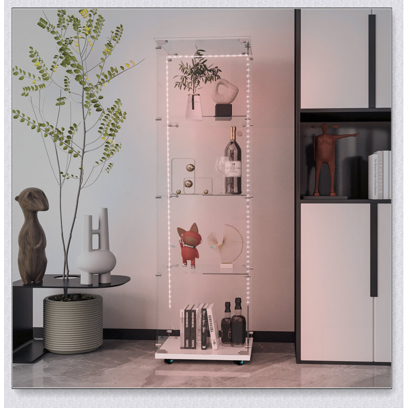 Tempered Glass Display Cabinet,Wine Cabinet, Storage Cabinet,File Cabinet, Tempered Glass Top,Bluetooth LED Light Strip,with Door Lock,suitable for Living Room, Bedroom,Hallway,Office