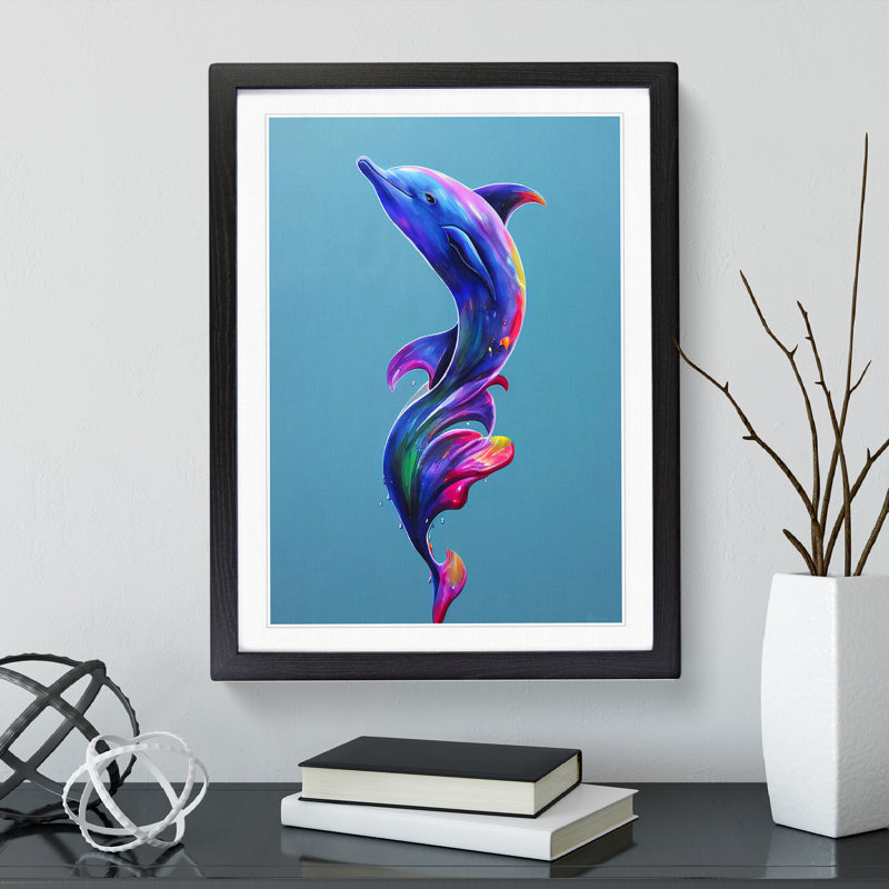 Dolphin Paint Splash No.1 - Framed Print, Black, 34cm H x 25cm W x 2cm D