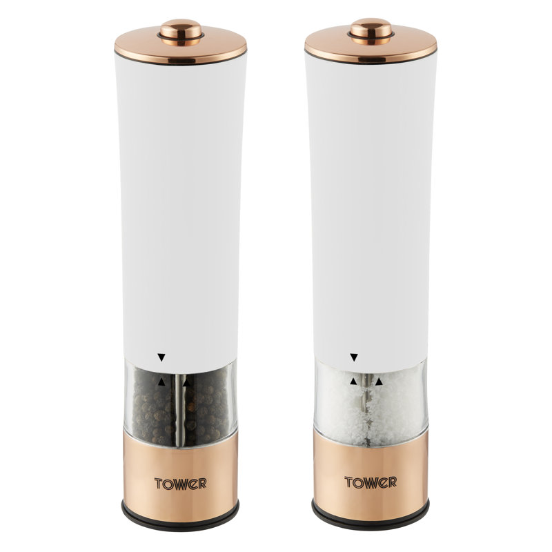 Tower Electric Salt and Pepper Mill, Stainless Steel, Soft-Touch Body, White