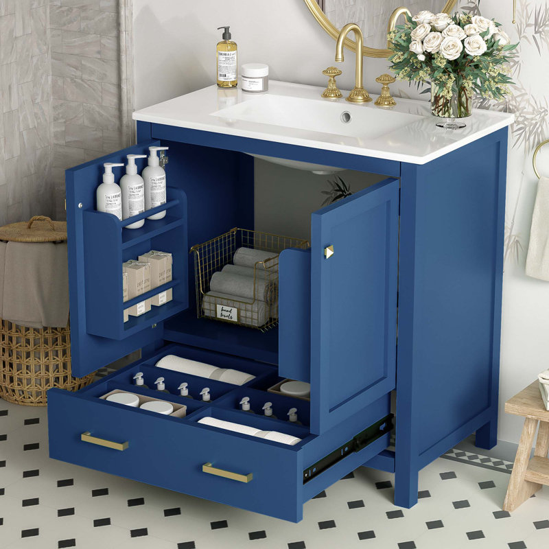 Meuble-lavabo 30 po avec lavabo simple, Bleu