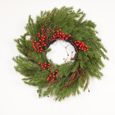 24" Artificial Greenery Cypress Berry Christmas Day Winter Wreath For Front Door