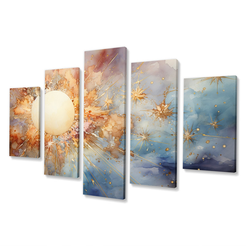 Meteors Celestial Burst - Asteroids Wall Decor - 5 Panels