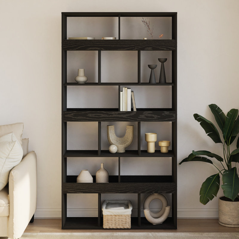 Angelinne 100 cm W Bookcase, 187.5cm H x 100cm W x 33cm D, Black Oak