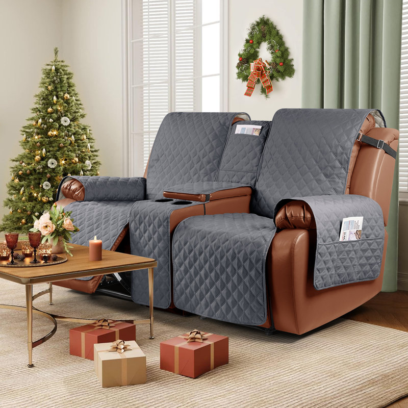 Housses pour causeuse inclinable avec console Kyrstie, Mélange de polyester gris foncé