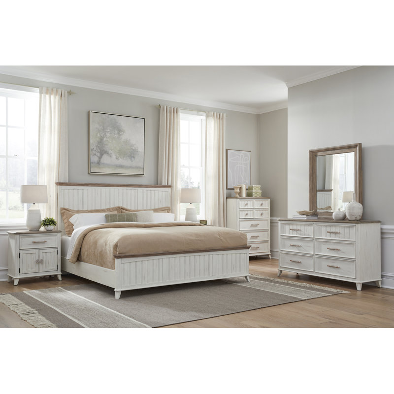 Adison Panel Bed - Weathered White - Sand Top, Queen