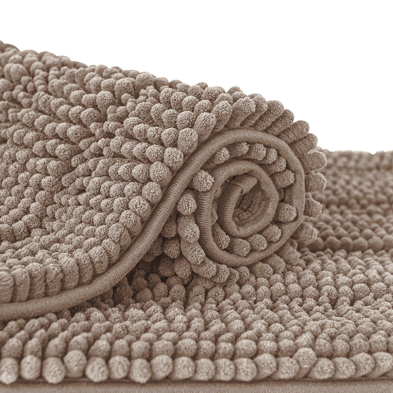 Tapis pour salle de bain en chenille douce Chenault, L 24 po x L 60 po, Taupe