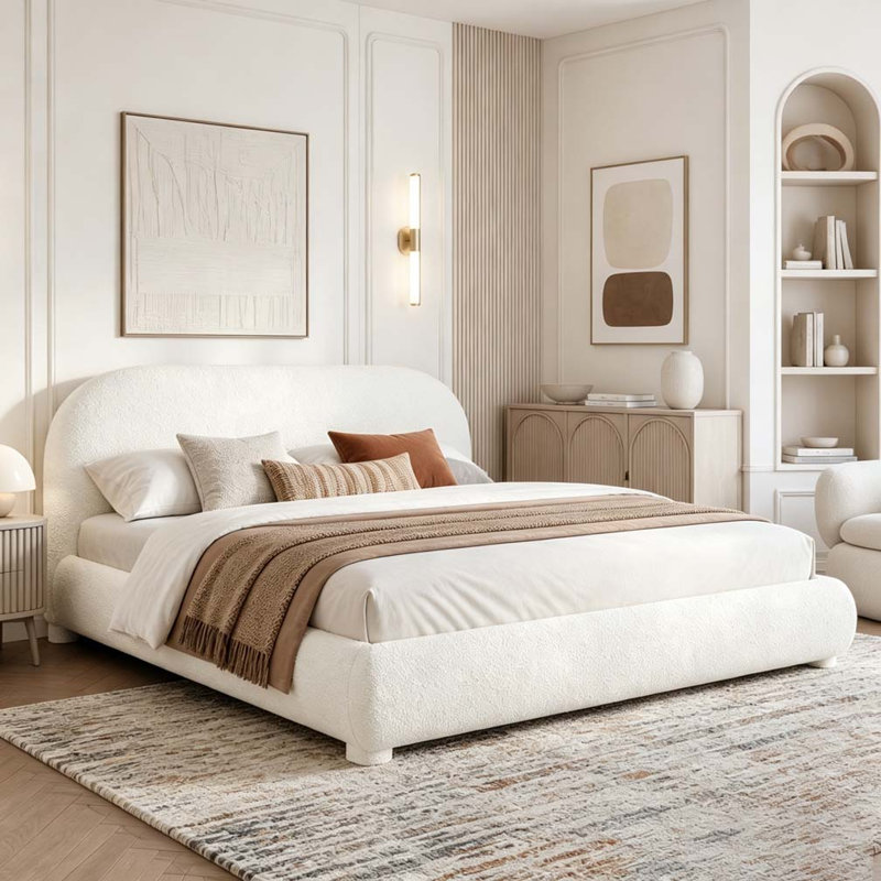 Lit moelleux en velours, Cream, Grand lit