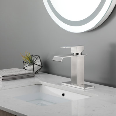 Waterfall Spout Bathroom Sink Single Handle Faucet With Pop-Up Drain (With Overflow)