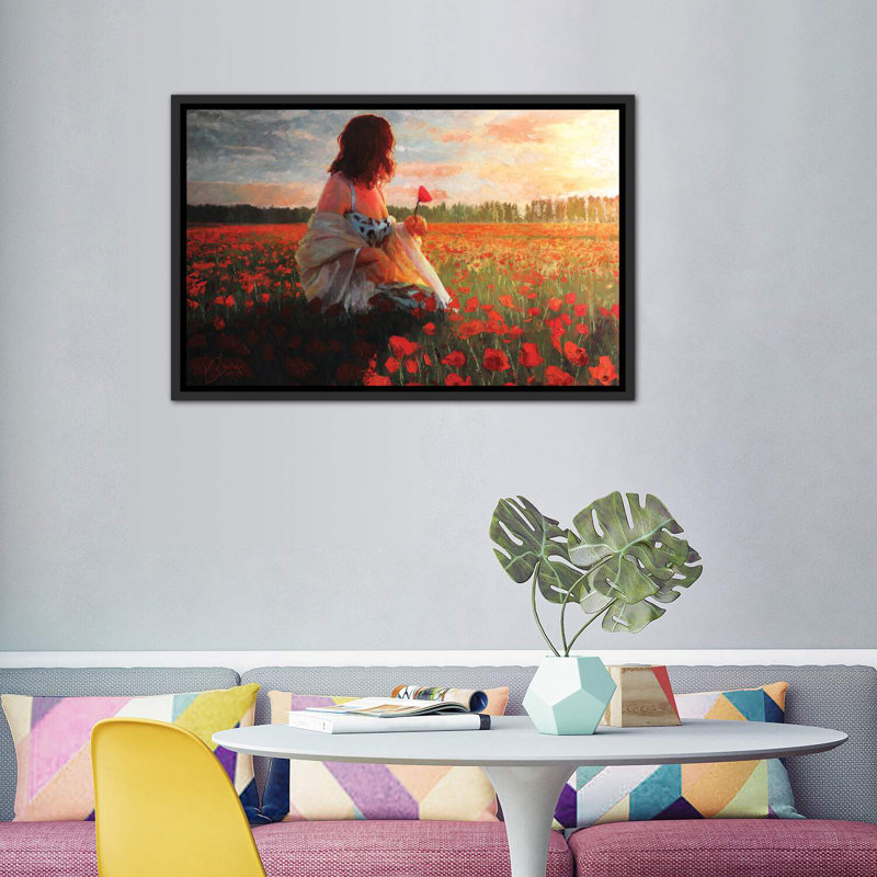 «Love in a Field of Poppies» par Christopher Clark, reproduction d'art, Papier encadré noir, H 40 po x l 60 po x P 1,5 po