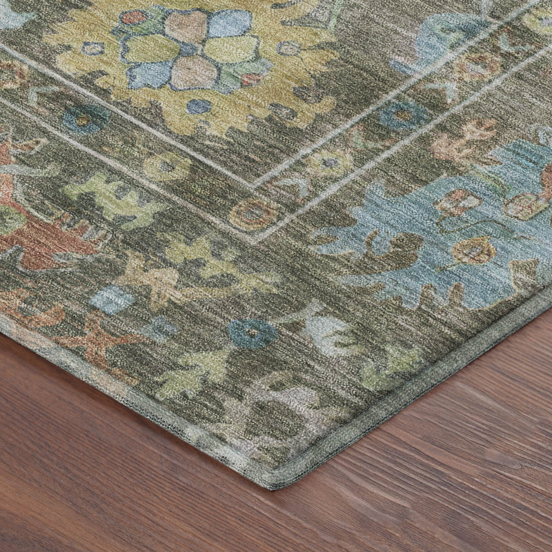Premium Machine Washable Mayfield AMF2234 Global Rug, 2'3" x 7'6" Runner, Fern
