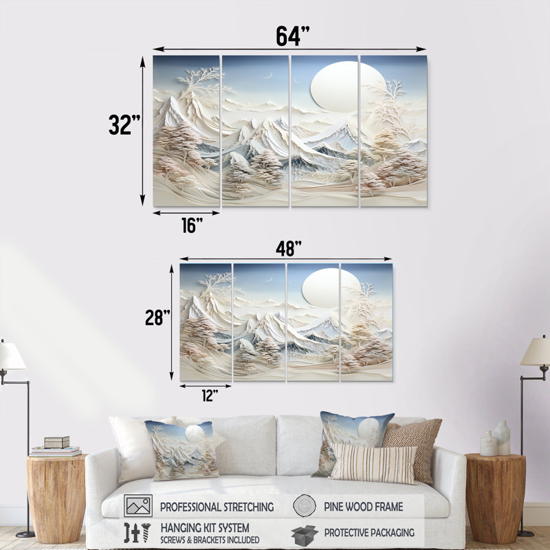 «Abstract Snowy Winter Mountains IV - Abstract Landscape», art mural 4 pièces, H 28 po x l 48 po