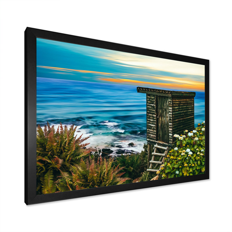 Wooden House By The Sea - reproduction sur toile, Cadre d'angle fermé noir, H 8 po x l 12 po x P 1 po