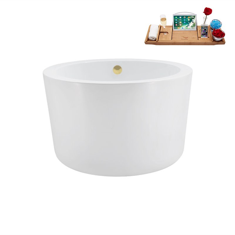 41.1'' x 41.1'' Freestanding Soaking Acrylic Bathtub, Polished Brass