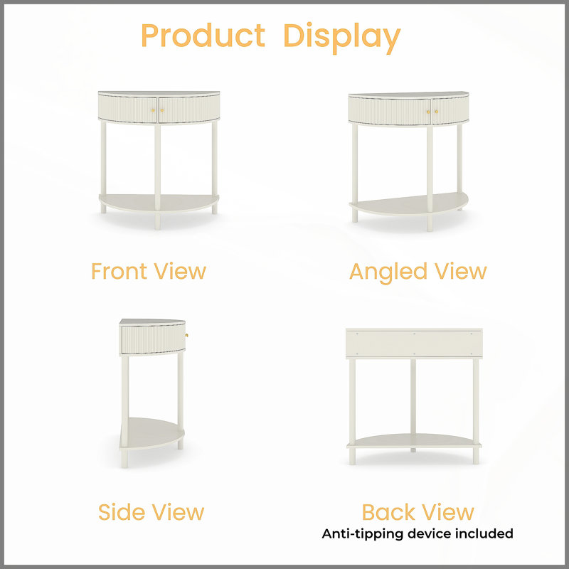 Table de bout demi-lune Artisan-Wave, Cream White, Cream White, Cream White