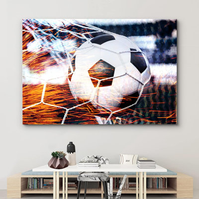 Décoration murale chambre de garçon à haut contraste, étincelles rouges, ballon de soccer, sports et remise en forme