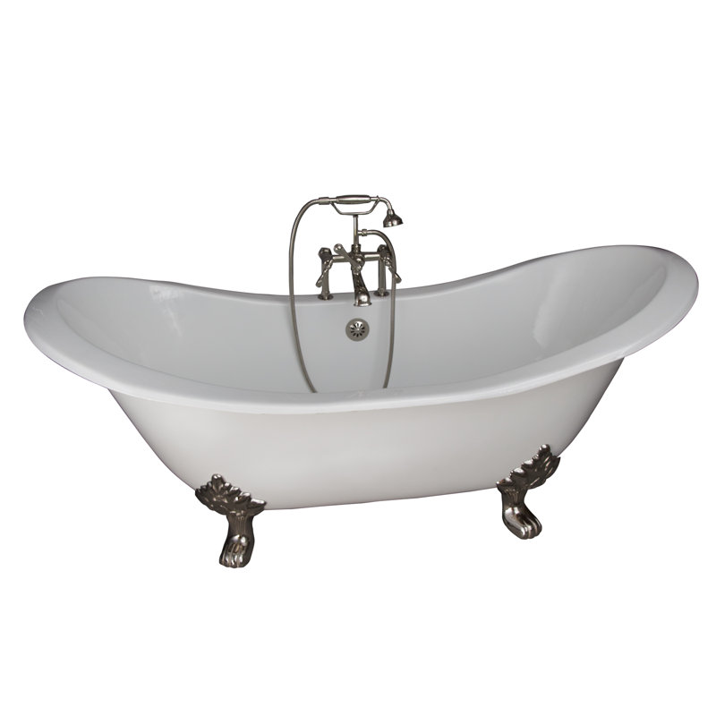 72'' x 30'' Freestanding Soaking Cast Iron Bathtub, Polished Nickel