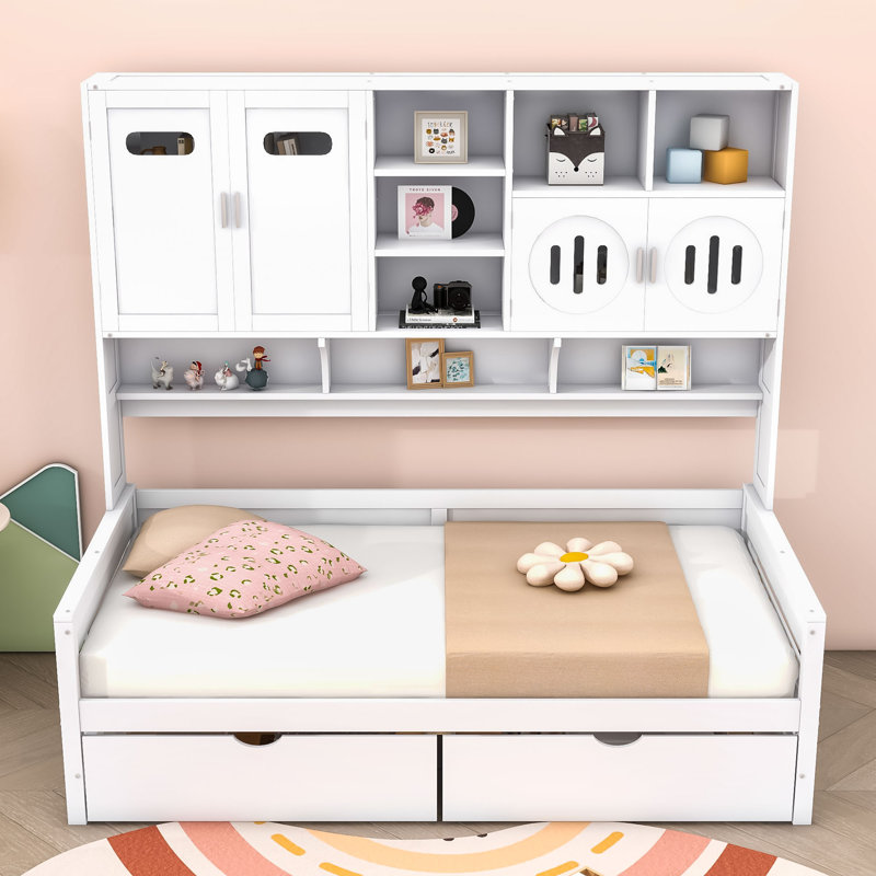 Gurbani Multi-Functional Wood Daybed with Built-in Storage Drawers, Twin, White