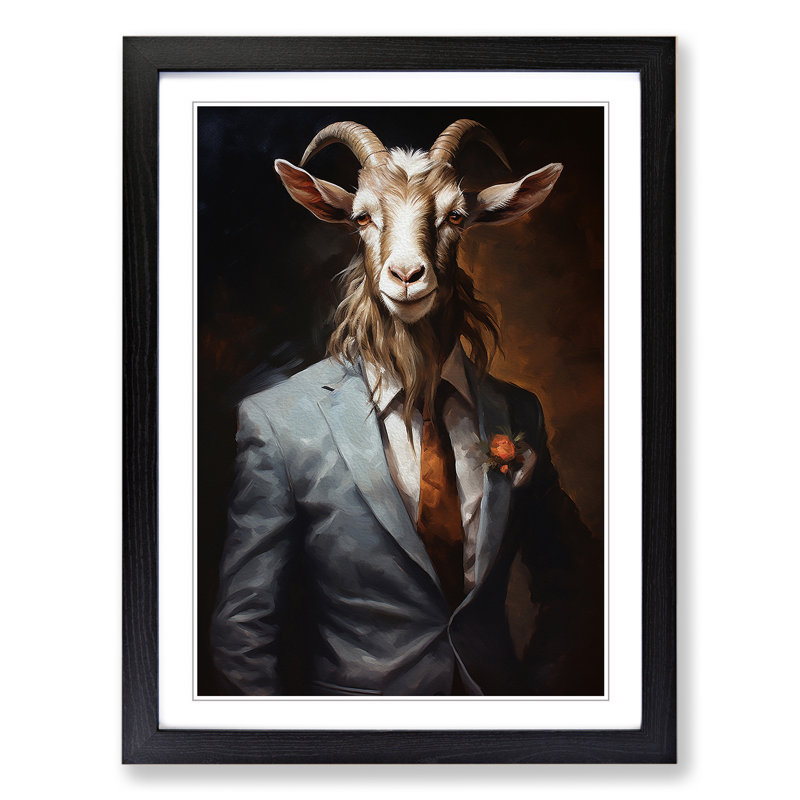 Goat in a Suit Painting No.3 - Framed Print, Black, 46cm H x 34cm W x 2cm D