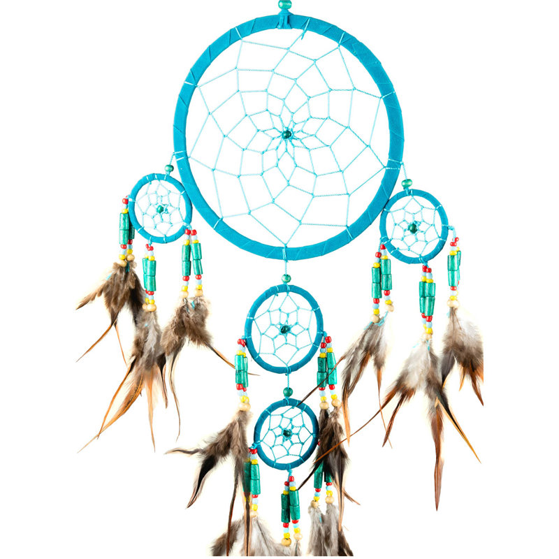 Mandala attrape-rêves avec plumes, Turquoise
