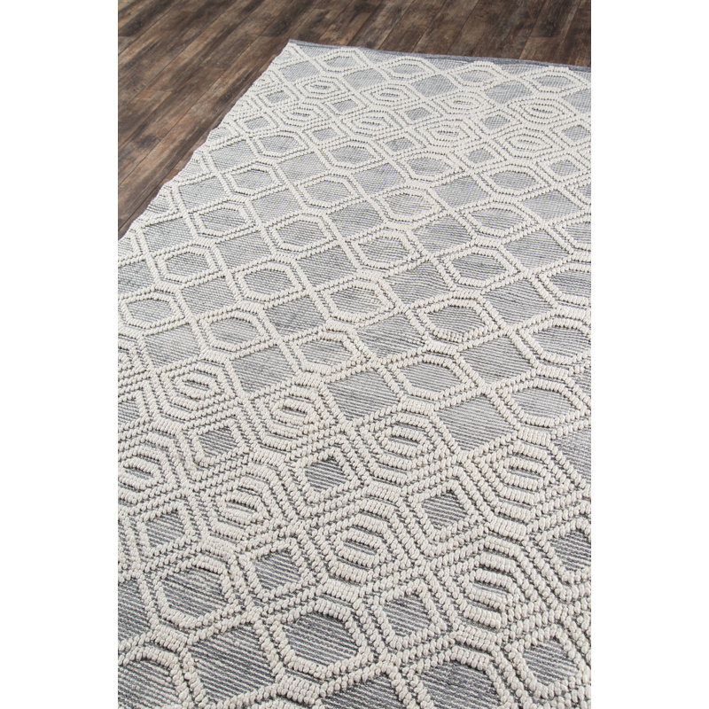 Tapis gris tissé à la main à motif géométrique Inika, Rectangle 3 pi 6 po x 5 pi 6 po