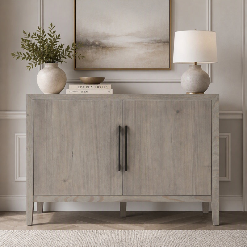 Buffet de style campagnard rétro 47,25 pouces avec placage de pin et 2 portes pour le salon, la cuisine, Gris