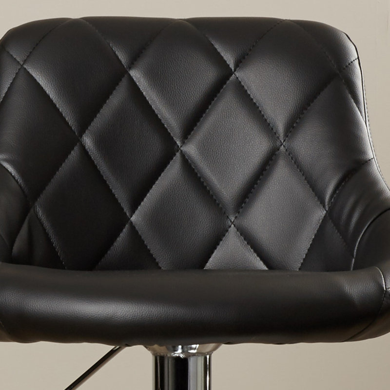Hilia Vinyl Bucket Seat Adjustable Height Barstool with Diamond Pattern Back, Black