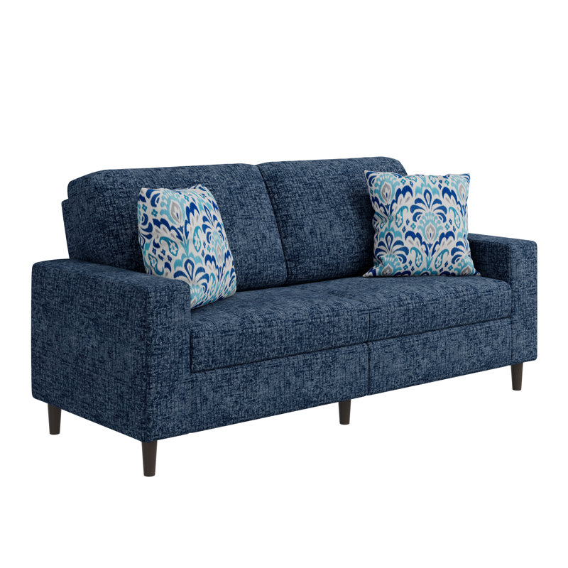 Canapé à accoudoirs carrés 77,5 po Yosselin, Chenille bleu