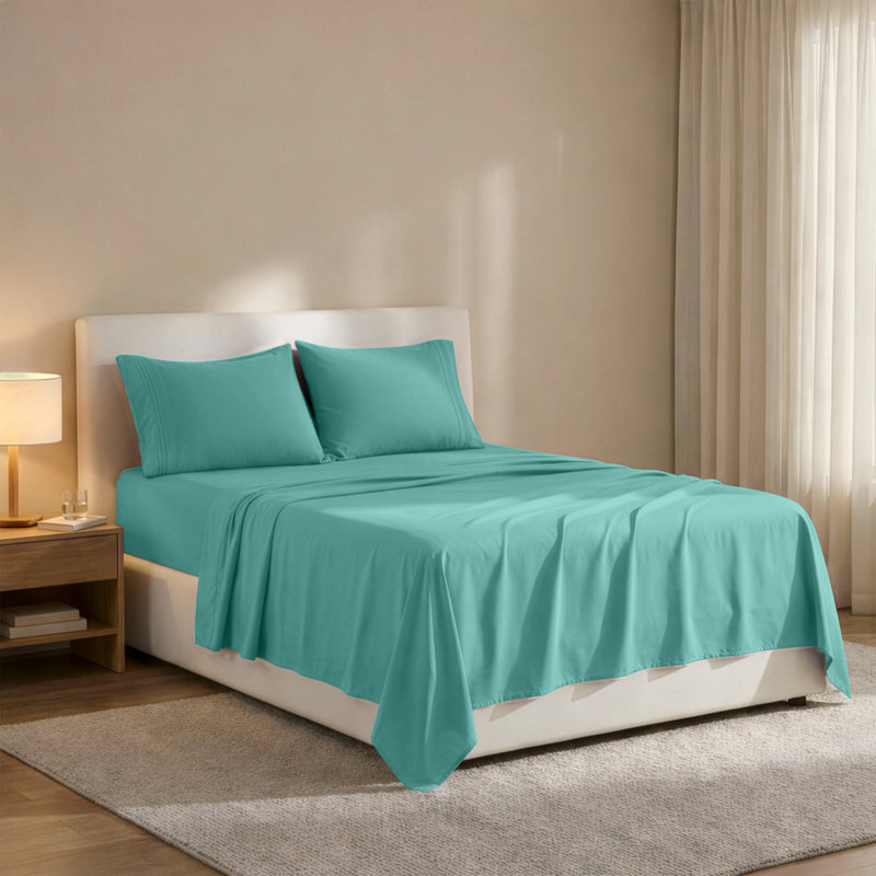 Lux Decor 4-Piece Ultra Soft Microfiber Sheet Set Deep Pocket Fitted Sheet, Wrinkle-Resistant & Easy Care Bedding, Teal