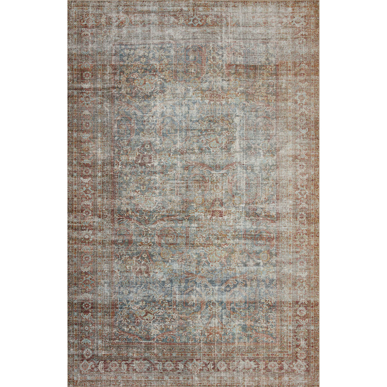 Chris Loves Julia x Loloi Jules Oriental Lagoon/Brick Area Rug, Rectangle 2'3" x 3'9"