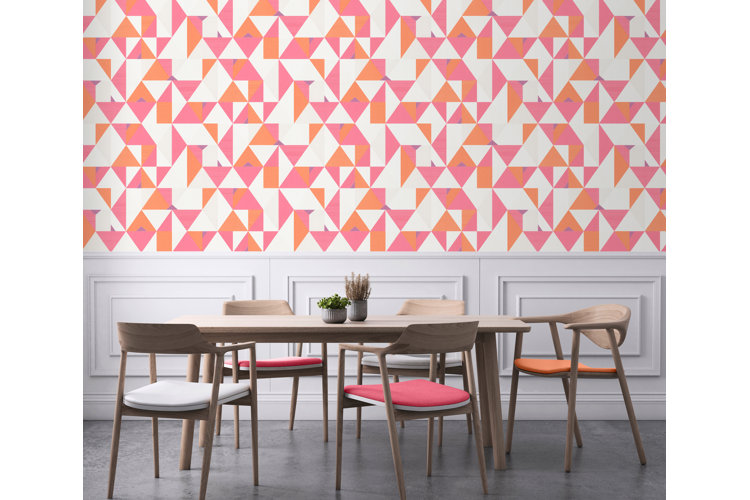pink, white, and orange geometric wallpaper
