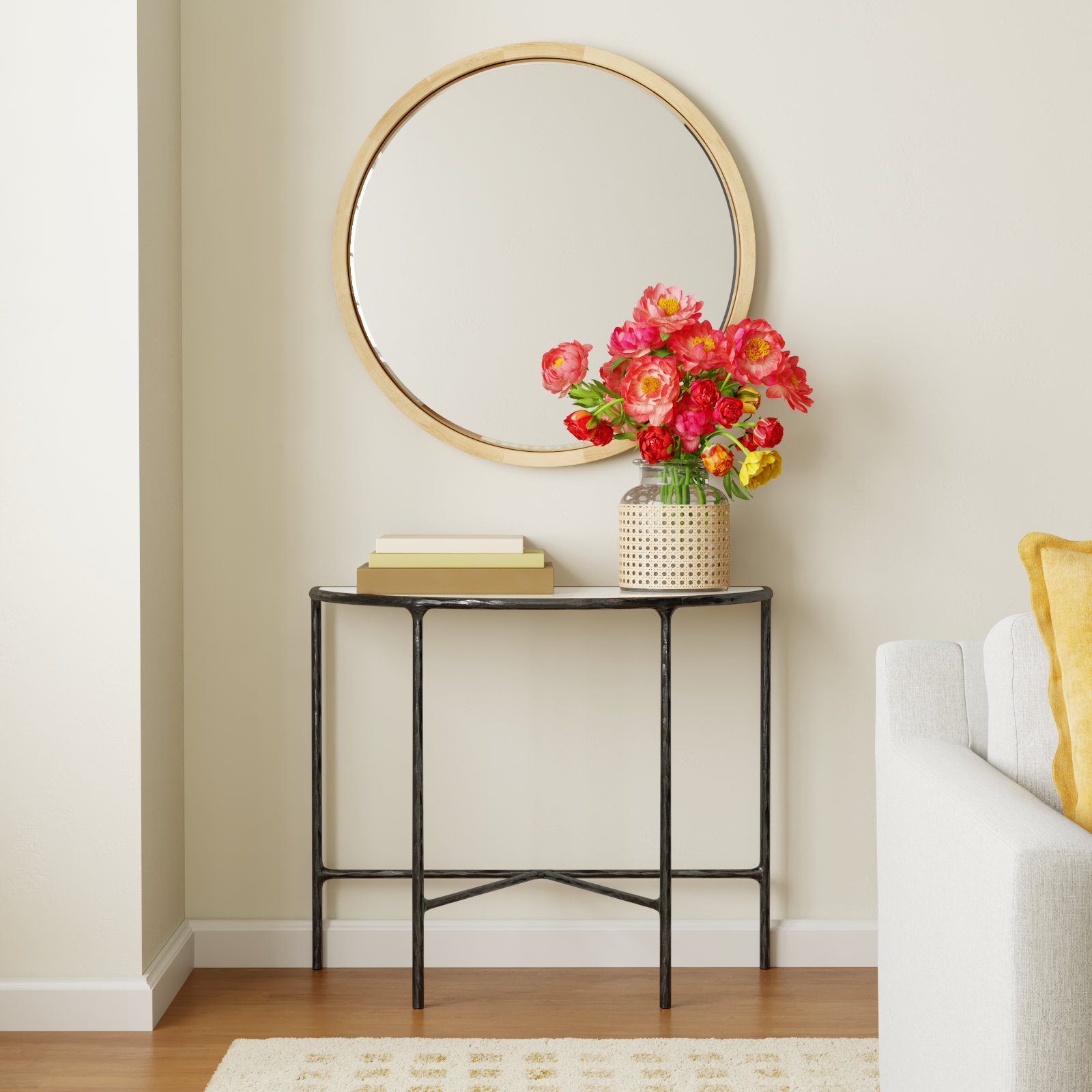 Evelynn 36'' Console Table, White Marble, Black