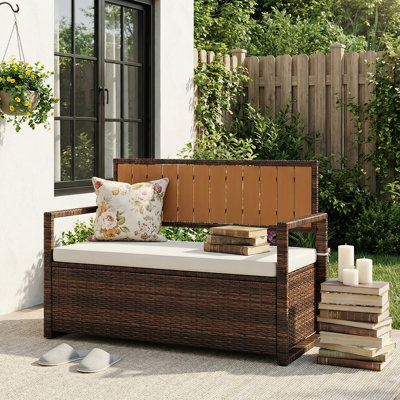 Banc de rangement extérieur 75 gallons, boîte de rangement en rotin PE toutes saisons avec siège