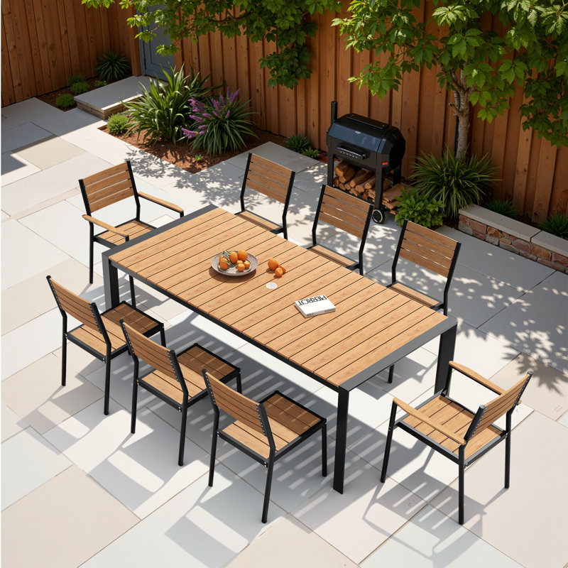 8 - Person Aluminum Patio Dining Set With Stackable Armchairs And Armless Chairs, Brown