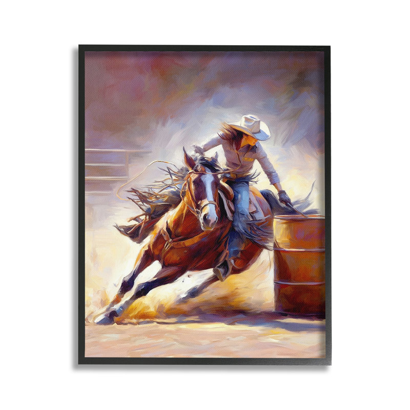 Équestre, jockey, fille, giclée, art par Ramona, Giclée encadrée noir minuit, H 30 po x l 24 po