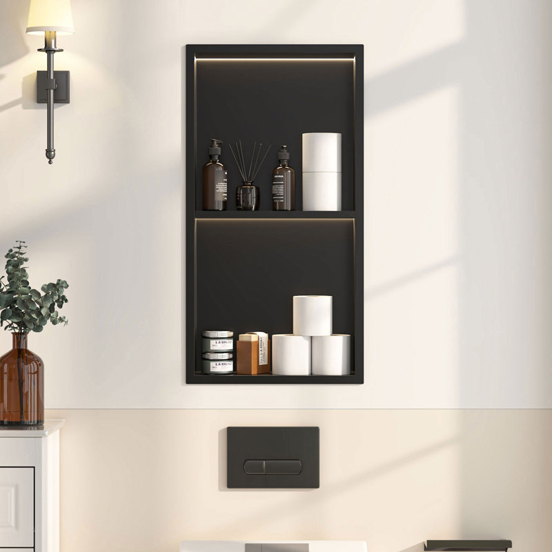 Tablette de niche murale en acier inoxydable 13 po x 24,7 po avec lumière DEL COB, 18.7" H x 23.62" W x 3.94" D