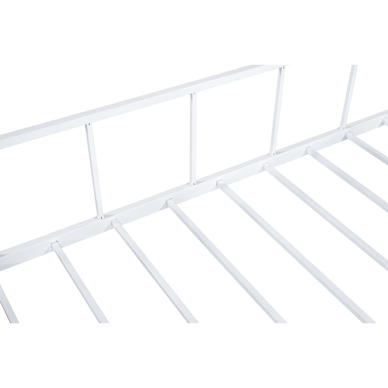 Lit superposé simple contemporain avec angle, conception de maison blanche, structure entièrement en métal, toit, idéal pour la chambre à coucher, prêt pour le matelas