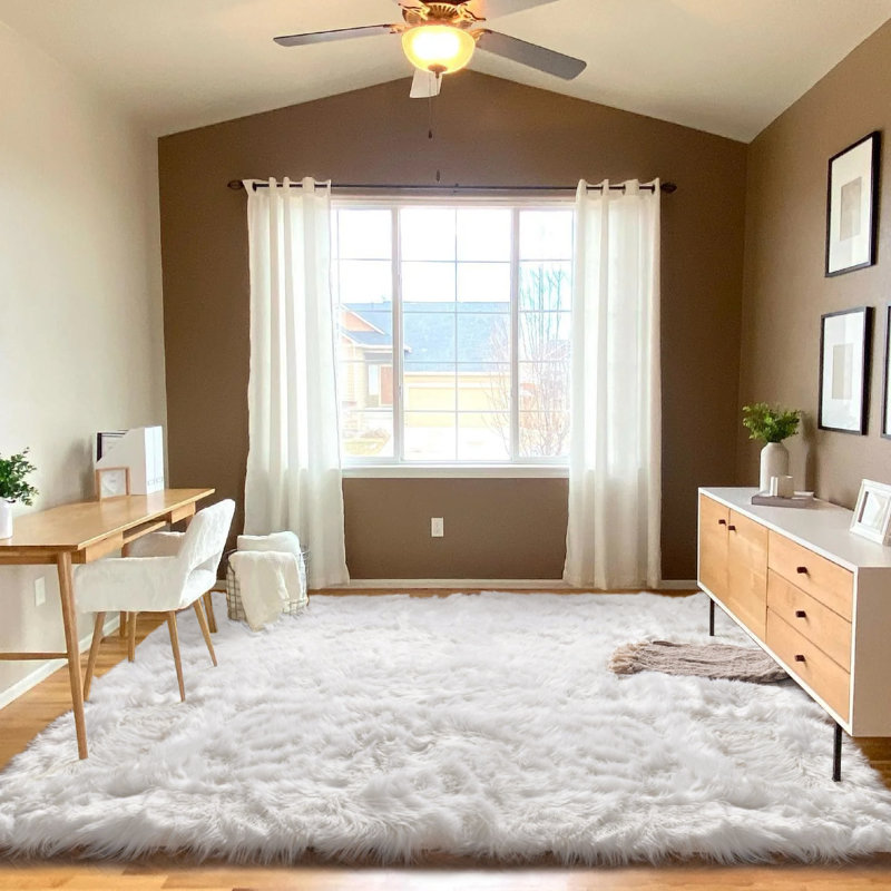 Tapis blanc à poils longs Haja Fluffy, Rectangle 10 pi x 14 pi