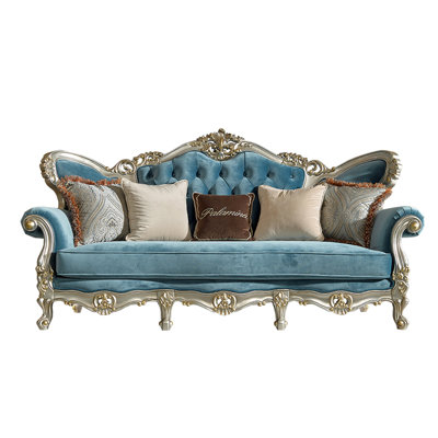 European-style solid wood carved sofa Upholstered 89.7 " Sofa