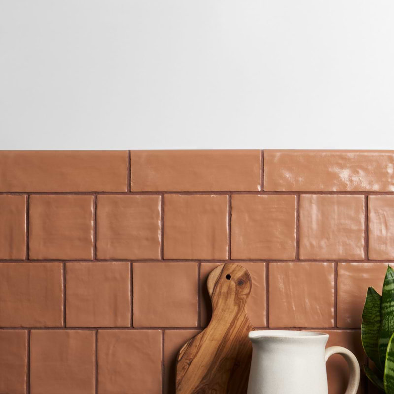 Montauk 2x8 Glazed Ceramic Bullnose Tile Trim, Terracotta