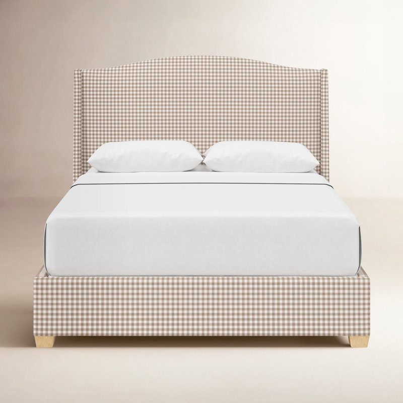 Allis Upholstered Wingback Bed, Queen, Classic Gingham Tan